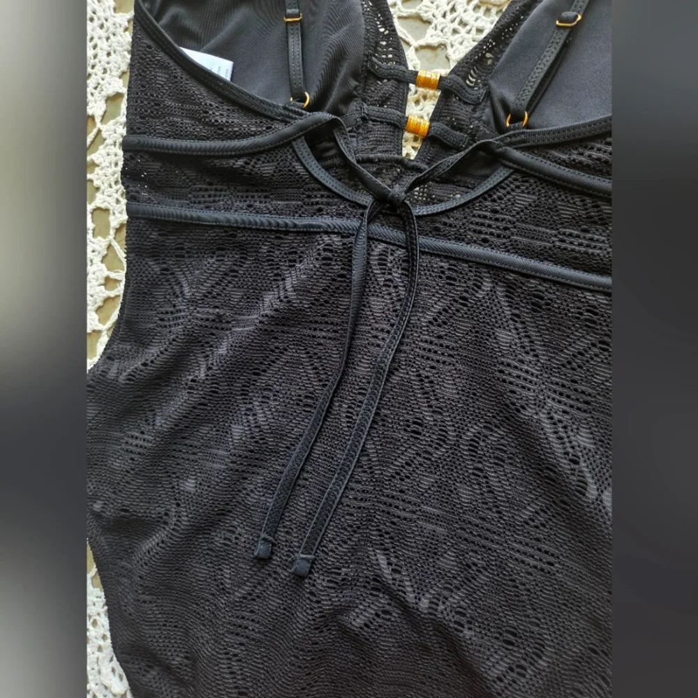 Black Lace With Gold Details One Piece Bathing Swimsuit | Summer